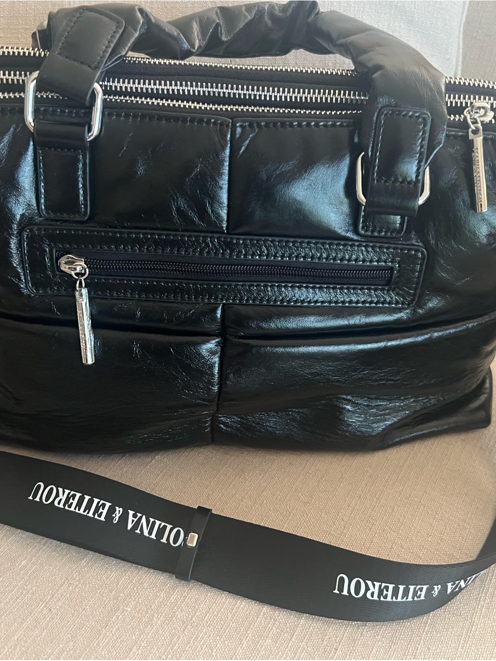 Black Genuine Leather Quilted Shoulder Bag - Brand New - Picture 3 of 7